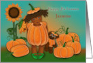 Halloween Customize with Any Name Ethnic Girl in Pumpkin Patch card