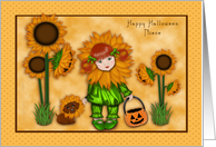 Halloween Niece Sunflower Girl with Dachshund card