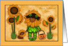 Halloween Cousin Sunflower Ethnic Girl with Dachshund card