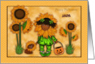 Halloween Customize with Any Name Sunflower Ethnic Girl with Dachshund card