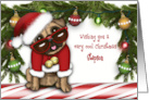 Christmas for a Stepson Pug in a Santa Suit with Glasses card