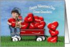 Valentine for Great Grandson Boy and Dog Sitting in Wagon with Hearts card