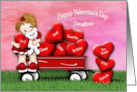 Valentine for a Young Daughter Teddy Bear in Wagon with Hearts card