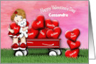 Valentine Customize with Any Name Girl Teddy Bear Wagon with Hearts card