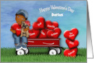 Valentine Customize with Any Name Ethnic Boy and Puppy in Wagon Hearts card