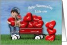 Valentine for Young Boy and Dog Sitting in Wagon with Hearts card