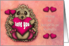 Valentine for Stepdaughter Hedgehog Holding a Heart and Flowers card