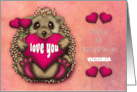 Valentine Customize with Any Name Hedgehog Holding a Heart and Flowers card