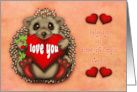 Valentine for a Stepson Hedgehog Holding a Frog and a Heart card