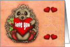 Valentine for a Grandnephew Hedgehog Holding a Frog and a Heart card
