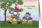Easter for a Stepson Moose Colorful Bunnies Eggs card