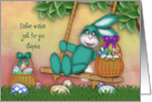 Easter for a Stepson Bunny on Swing Basket Full Bunnies card