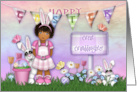 Easter for a Great Granddaughter Ethnic Girl with Bunnies and Flowers card