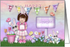 Easter for a Stepdaughter Girl with Bunnies and Flowers card