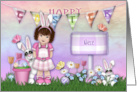 Easter for a Niece Girl with Bunnies and Flowers card