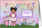 Easter for a Daughter Young Girl with Bunnies and Flowers card