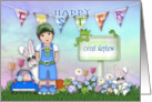 Easter for a Great Nephew Young boy with Bunnies and Flowers card