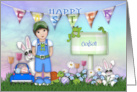 Easter for a Godson Young boy with Bunnies and Flowers card