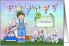 Easter for a Grandnephew Young boy with Bunnies and Flowers card