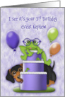 3rd Birthday for a Great Nephew Frog with Glasses on a Cake Puppy card