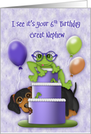 6th Birthday for a Great Nephew Frog with Glasses on a Cake Puppy card