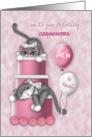 1st Birthday Customize with Any Name Kitten with Glasses on a Cake card