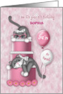6th Birthday Customize with Any Name Kitten with Glasses on a Cake card