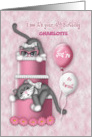 4th Birthday Customize with Any Name Kitten with Glasses on a Cake card