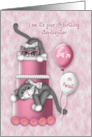 1st Birthday for a Stepdaughter Kitten with Glasses on a Cake card