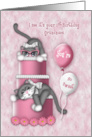 1st Birthday for a Grandniece Kitten with Glasses on a Cake card