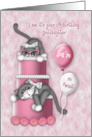 1st Birthday for a Goddaughter Kitten with Glasses on a Cake card