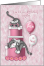 4th Birthday for a Daughter Kitten with Glasses on a Cake card