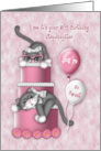 5th Birthday for a Stepdaughter Kitten with Glasses on a Cake card
