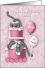 5th Birthday for a Young Girl Kitten with Glasses on a Cake card