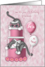 7th Birthday for a Grandniece Kitten with Glasses on a Cake card