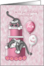 7th Birthday for a Granddaughter Kitten with Glasses on a Cake card