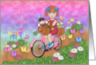 Easter for Stepdaughter Little Girl on a Bike Bunny in a Basket card