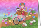Easter for Daughter a Little Girl on a Bike with a Bunny in a Basket card
