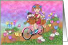 Easter for Cousin a Little Girl on a Bike with a Bunny in a Basket card