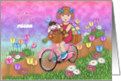 Easter Customize a Little Girl on a Bike with a Bunny in a Basket card