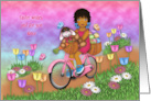 Easter for Niece Ethnic Girl on a Bike with a Bunny in a Basket card