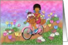 Easter for a Cousin Ethnic Girl on a Bike with Bunny in a Basket card