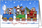 Christmas Train 1st Christmas Santa Bear Forrest Animals card