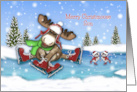 Christmas For a Young Son Ice Skating Moose and Mice card