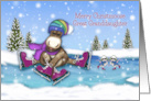 Christmas For a Young Great Granddaughter Ice Skating Moose and Mice card
