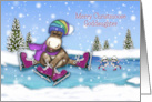 Christmas For a Goddaughter Ice Skating Moose and Mice card