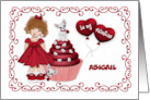 Valentine Customize with Any Name Puppy on a Cupcake Heart Balloons card