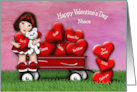 Valentine for Asian NieceTeddy Bear in Wagon with Hearts card