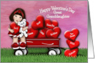 Valentine for Asian Great Granddaughter Teddy Bear in Wagon Hearts card