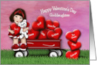 Valentine for Asian Goddaughter Teddy Bear in Wagon with Hearts card